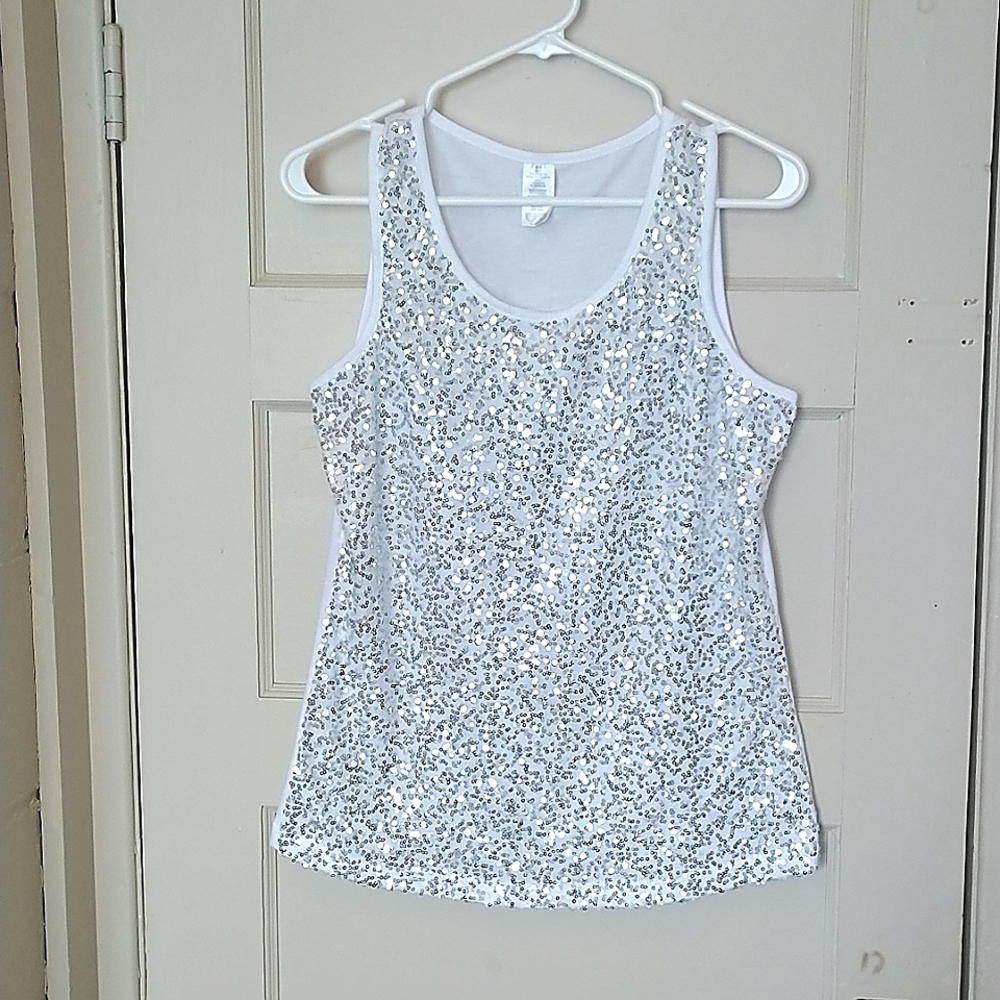 4/$20❤️Avon Size M White Sequin Tank Top
